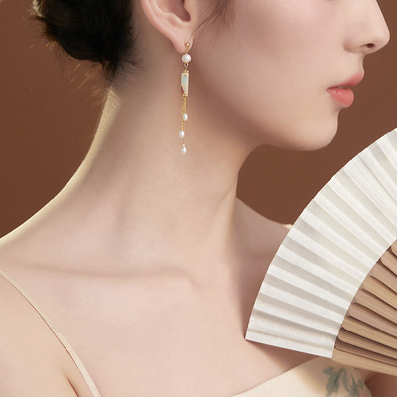 KarmaRipple's 925 Sterling Silver Posts Shoushan Stone Pearl Balancing Drop Earrings p8