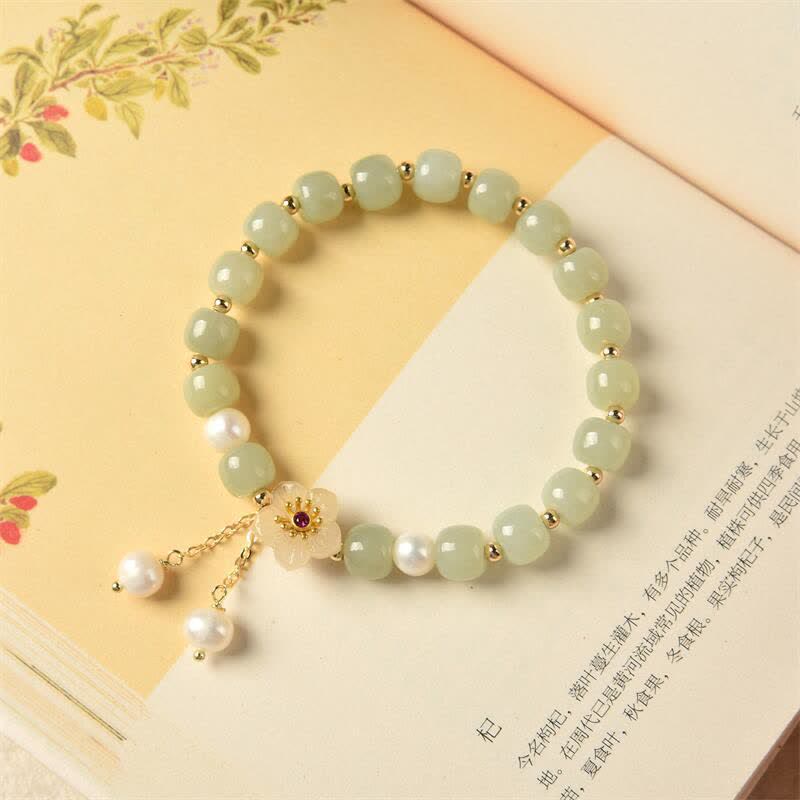 KarmaRipple's Hetian Jade Flower Pearl Happiness Abundance Bracelet p6