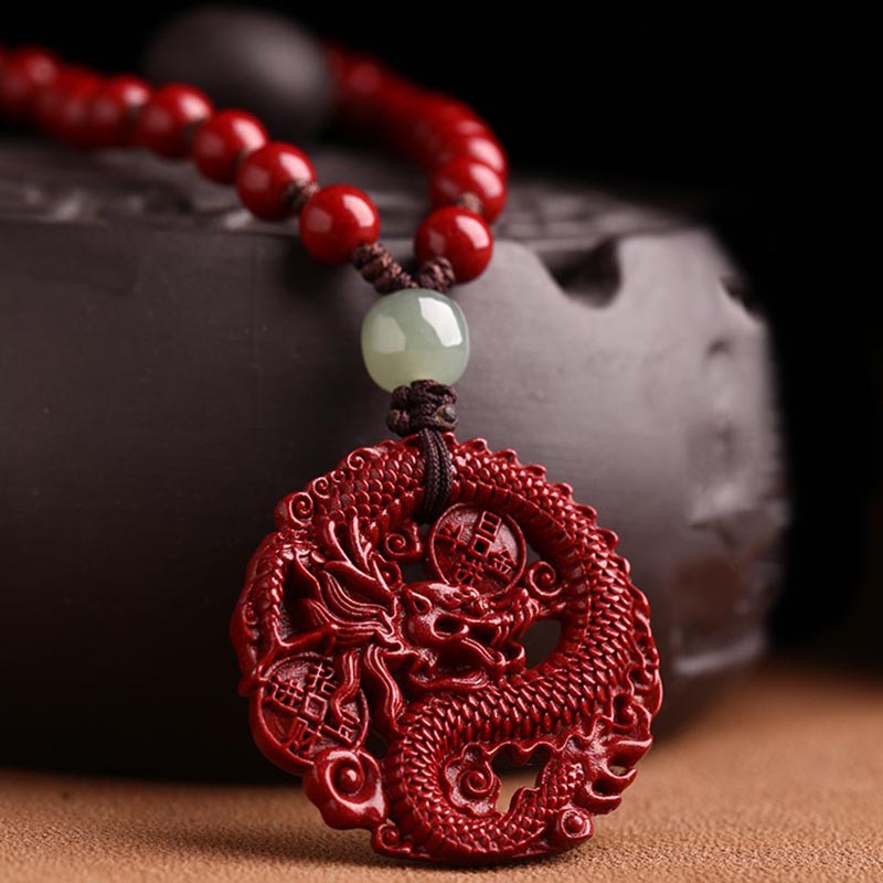 KarmaRipple's Year Of The Dragon Authentic Cinnabar Hetian Jade Bead Bronze Coin Attract Wealth Strength Pendant Necklace p3