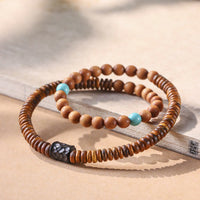 Bracelet double tour de protection en bois de santal, petites feuilles, bois de santal rouge, Thuja Sutchuenensis, buis turquoise de KarmaRipple