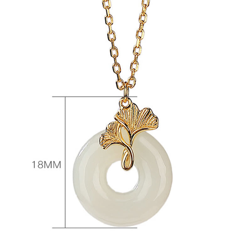 KarmaRipple's 925 Sterling Silver Authentic Hetian Jade Ginkgo Leaf Peace Buckle Fortune Pendant Necklace p6
