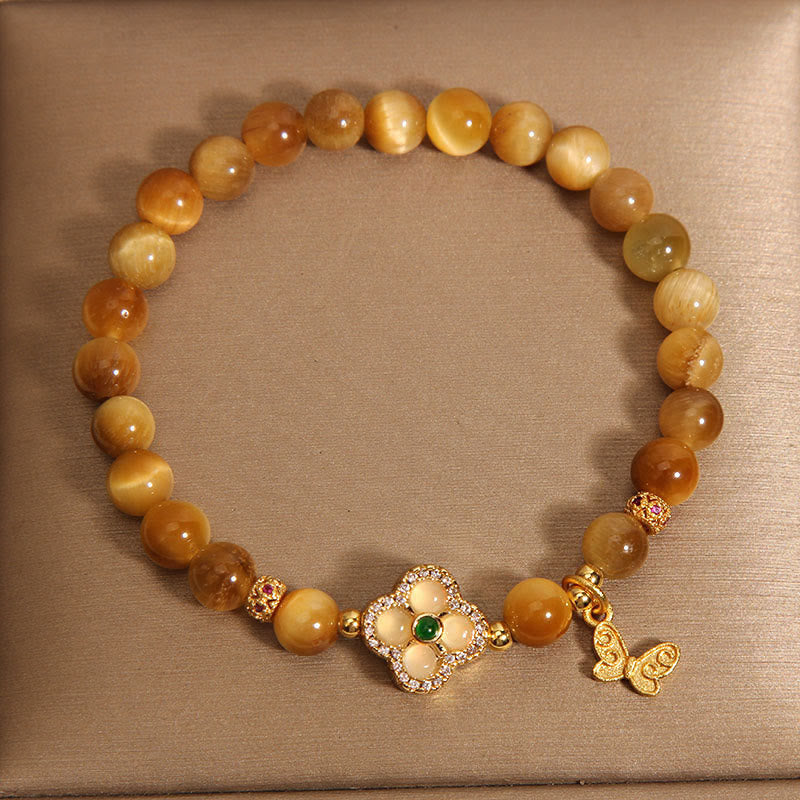 KarmaRipple's Tiger Eye Four Leaf Clover Butterfly Protection Bracelet p9