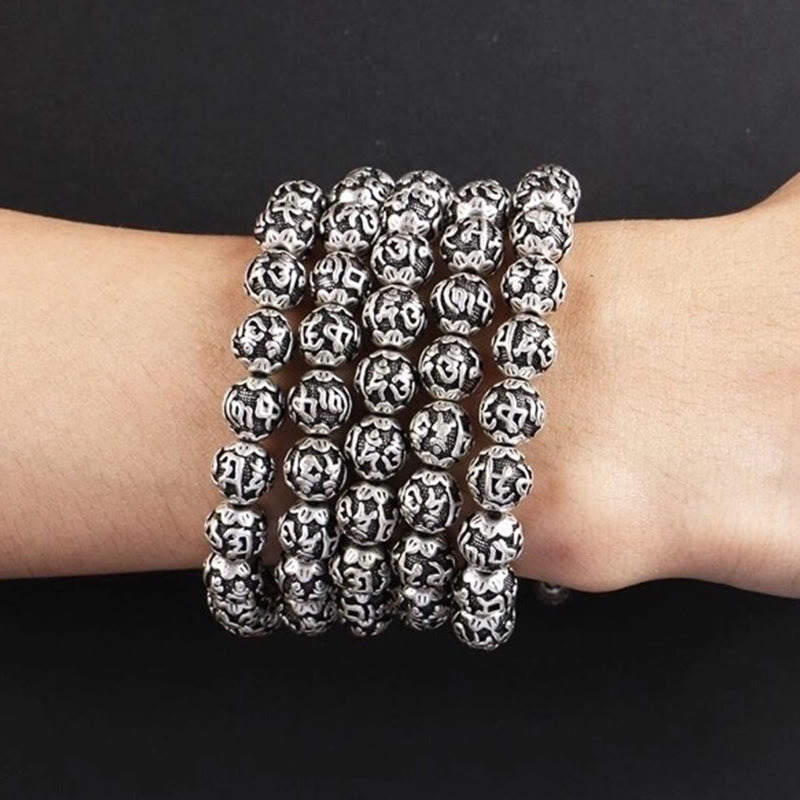 KarmaRipple's Tibetan Om Mani Padme Hum Carved Alloy Beadwork Amulet Bracelet p19