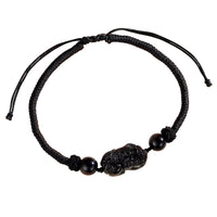 Bracelet tissé de protection PiXiu en obsidienne argentée authentique et brillante, fait main par KarmaRipple