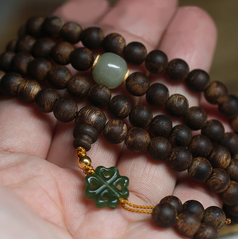 KarmaRipple's 108 Mala Beadwork Nha Trang Bai Qinan Agarwood Jade 999 Gold Peace Bracelet (Only one in stock) p4