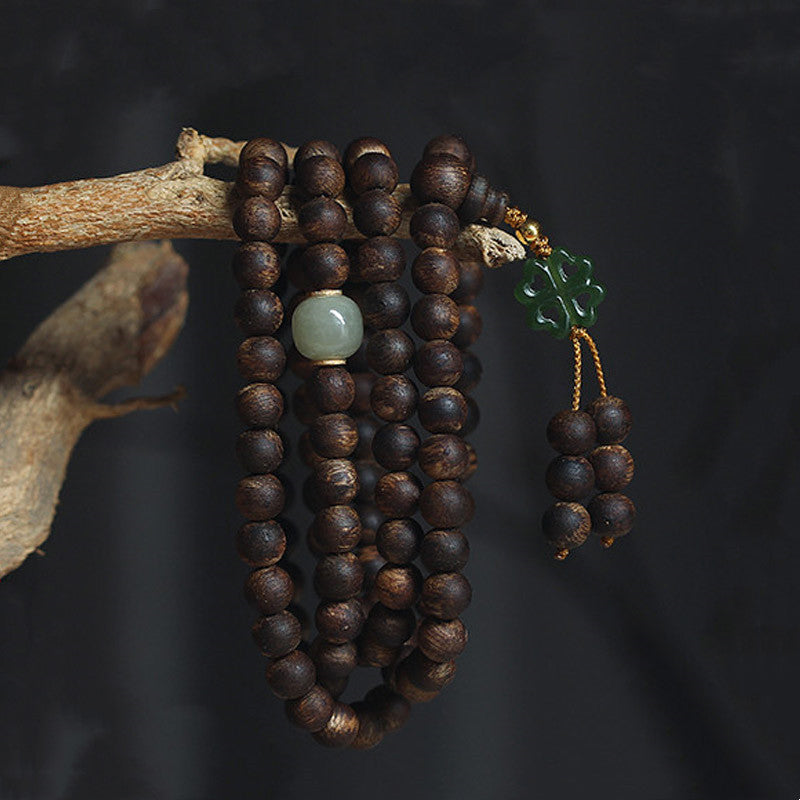 KarmaRipple's 108 Mala Beadwork Nha Trang Bai Qinan Agarwood Jade 999 Gold Peace Bracelet (Only one in stock) p2
