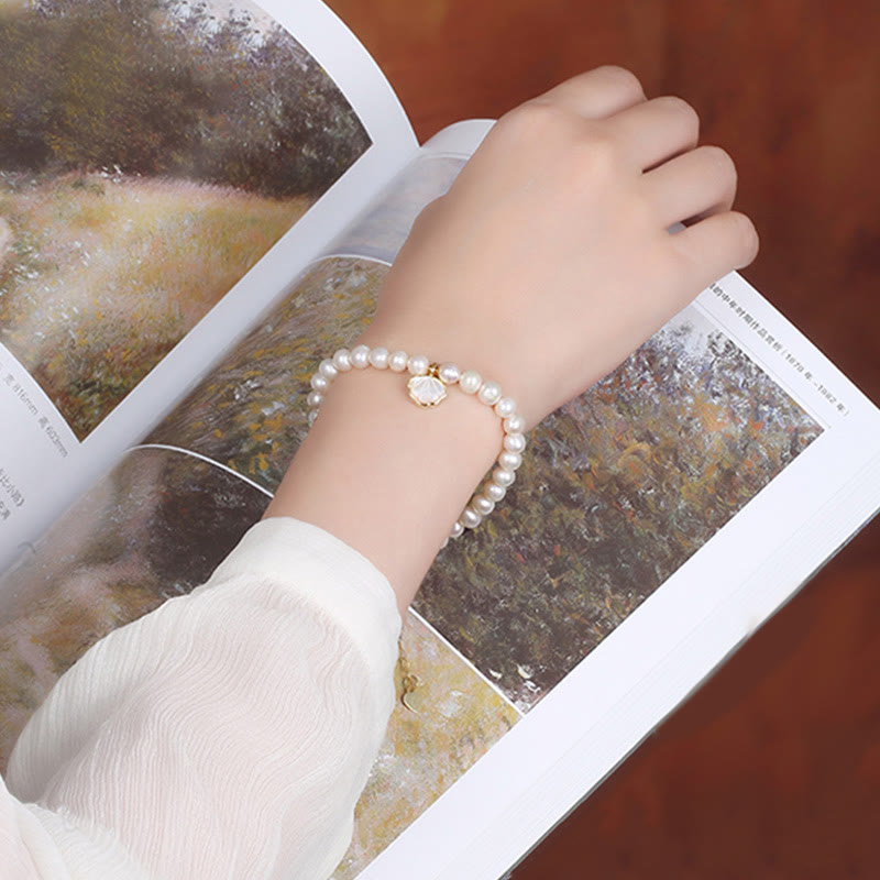 KarmaRipple's 14K Gold Plated Authentic Pearl Gemstone Shell Talisman Bead Bracelet p8