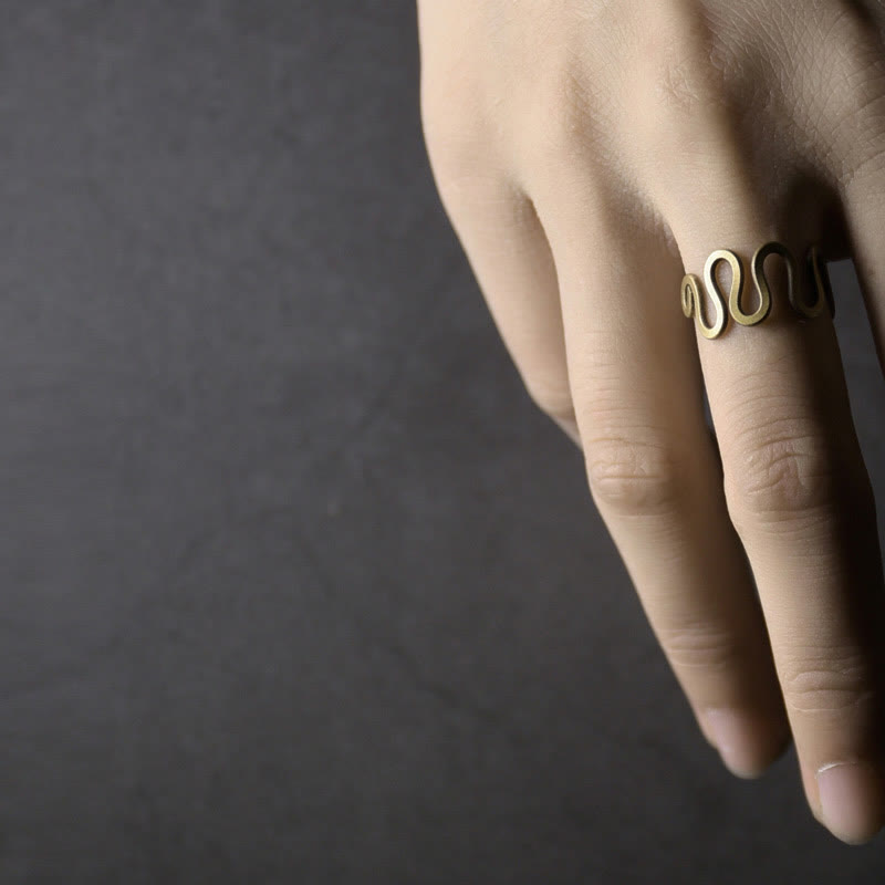 KarmaRipple's Simple Curved Brass Design Bronze Fortune Wealth Adjustable Ring p7