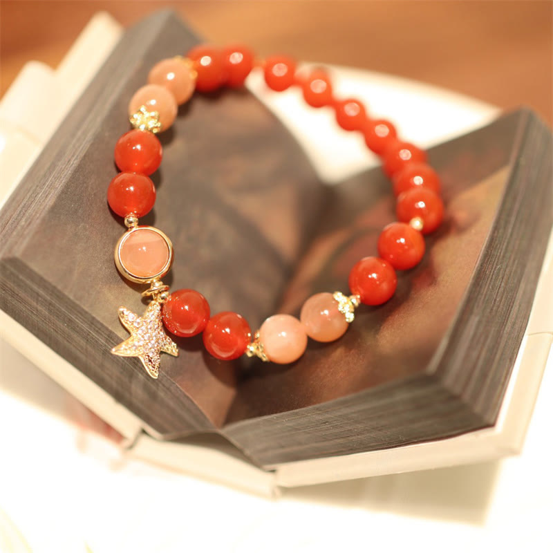 KarmaRipple's Sun Stone Peach Moonstone Red Agate Gemstone Star Wealth Bracelet p7