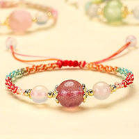 Bracelet d'équilibrage en corde de perles d'agate ivoire et de préhnite rose en quartz fraise de KarmaRipple