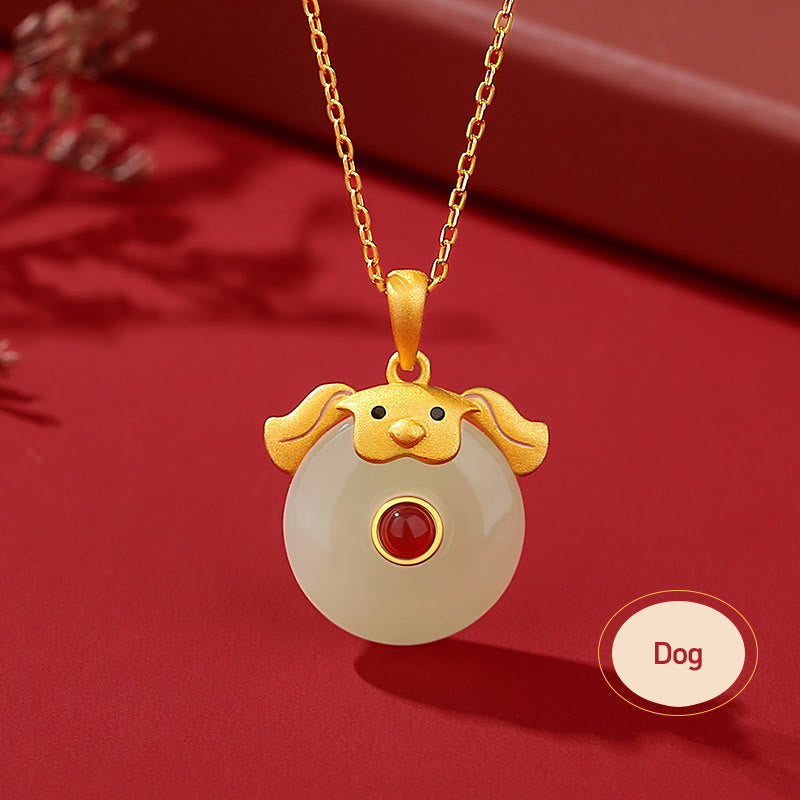 KarmaRipple's 925 Sterling Silver Hetian Jade Chinese Zodiac Year of the Dragon Red Agate Fortune Protection Pendant Necklace ( p41