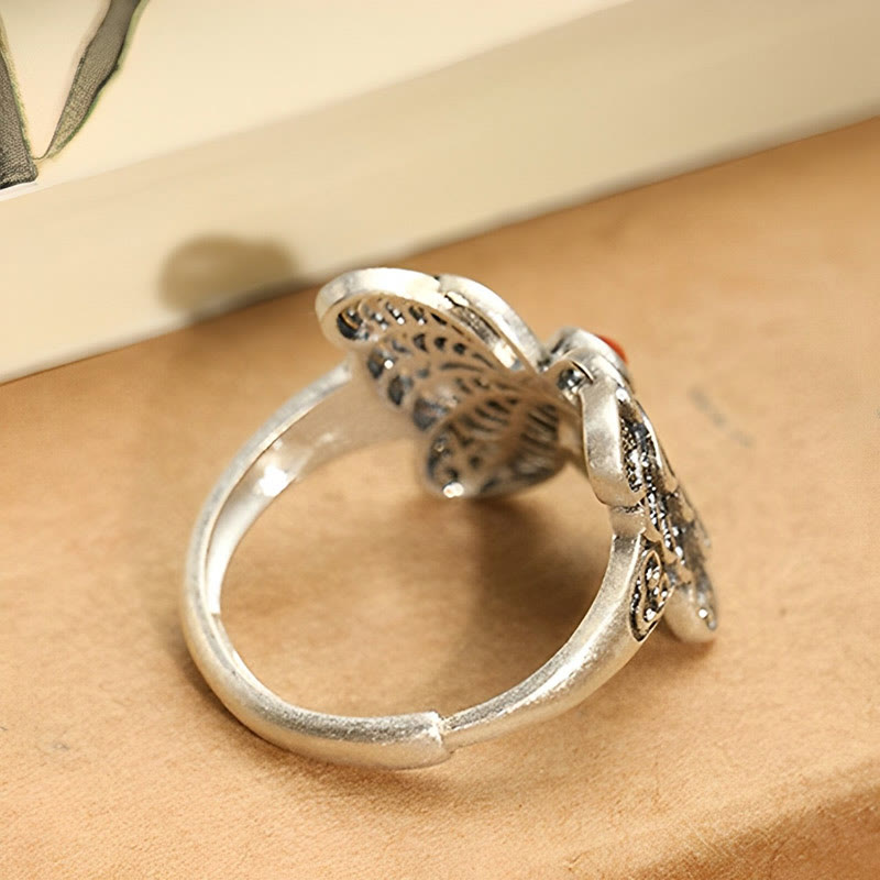 KarmaRipple's 925 Sterling Silver Red Agate Butterfly Self-acceptance Ring Earrings Set p8