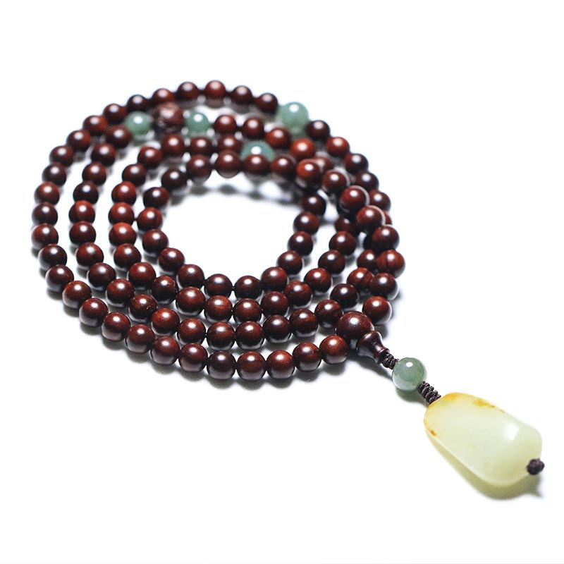 KarmaRipple's Tibetan Small Leaf Red Sandalwood Jade Mala Meditation Bracelet p9
