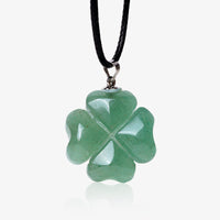 Collier avec pendentif en cuir et aventurine verte en argent sterling 925 de KarmaRipple, motif trèfle à quatre feuilles