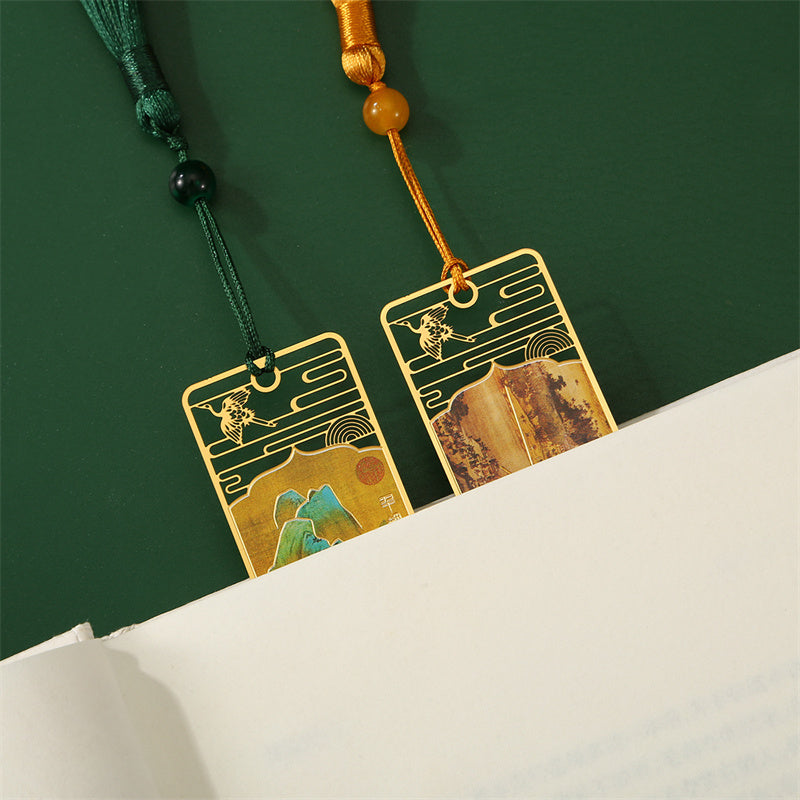 KarmaRipple's A Panorama of Rivers and Mountains Metal Hollow Bookmarks Tassel With Gift Box p14