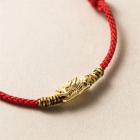 Bracelet en corde rouge en argent sterling 925 de KarmaRipple, symbole de la force et de la fortune du dragon