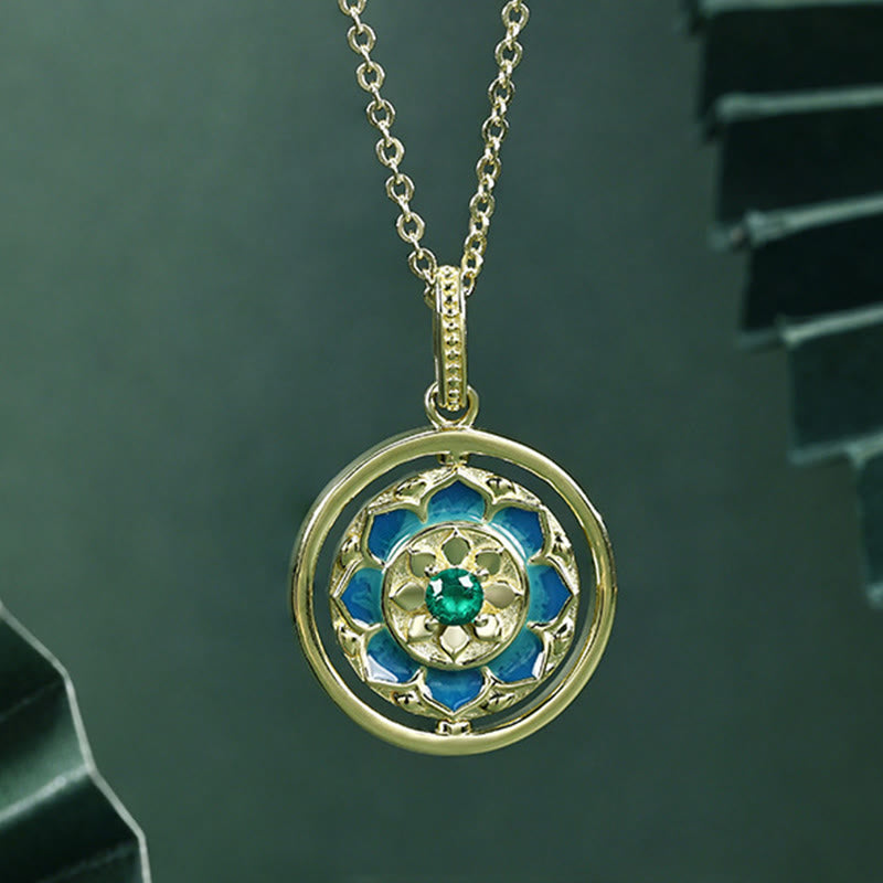 KarmaRipple's 925 Sterling Silver Lotus Flower Floral Zircon Enlightenment Rotatable Pendant Necklace p3