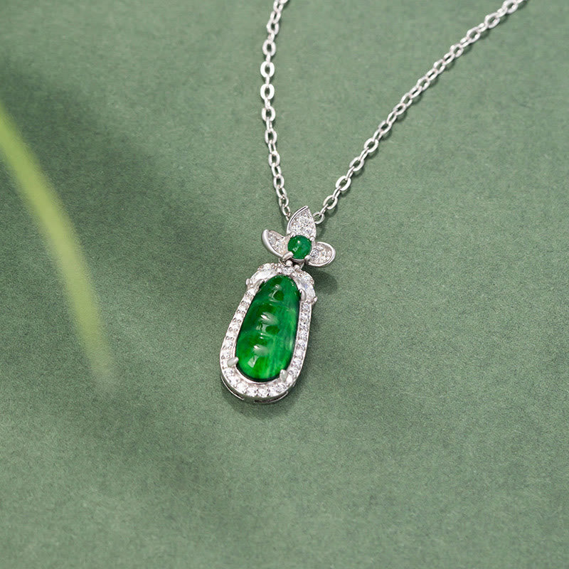 KarmaRipple's 925 Sterling Silver Cyan Jade Pea Design Fortune Balancing Pendant Necklace p2
