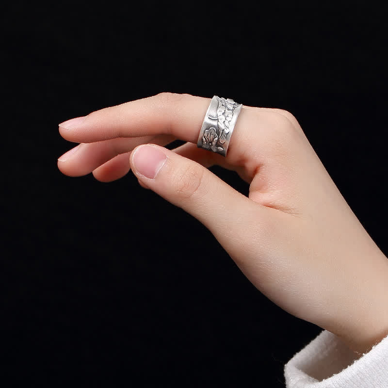 KarmaRipple's 999 Sterling Silver Fortune Koi Fish Lotus Heart Sutra Wealth Ring p3