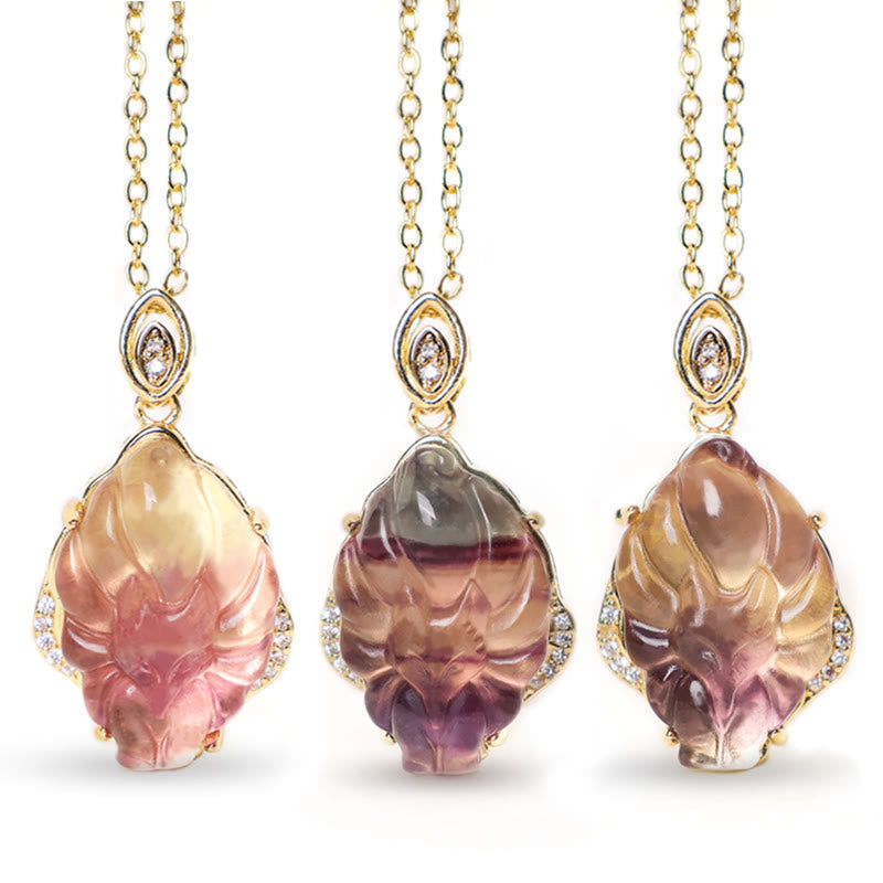KarmaRipple's Authentic Colorful Fluorite Nine Tailed Fox Protection Pendant Necklace p15