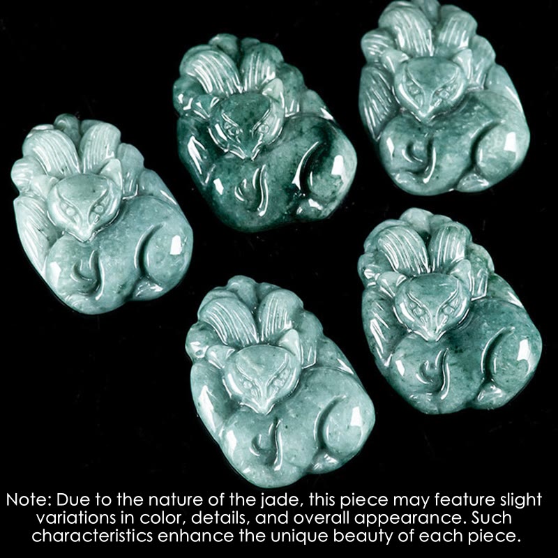 KarmaRipple's Authentic Green Jade Nine Tailed Fox Engraved Prosperity Pendant Necklace p5