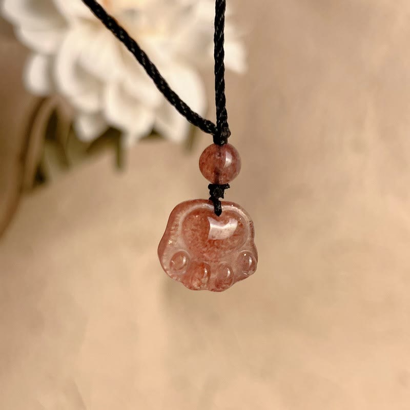 KarmaRipple's Strawberry Quartz Lovely Cat Paw Claw Balancing Pendant Necklace p8