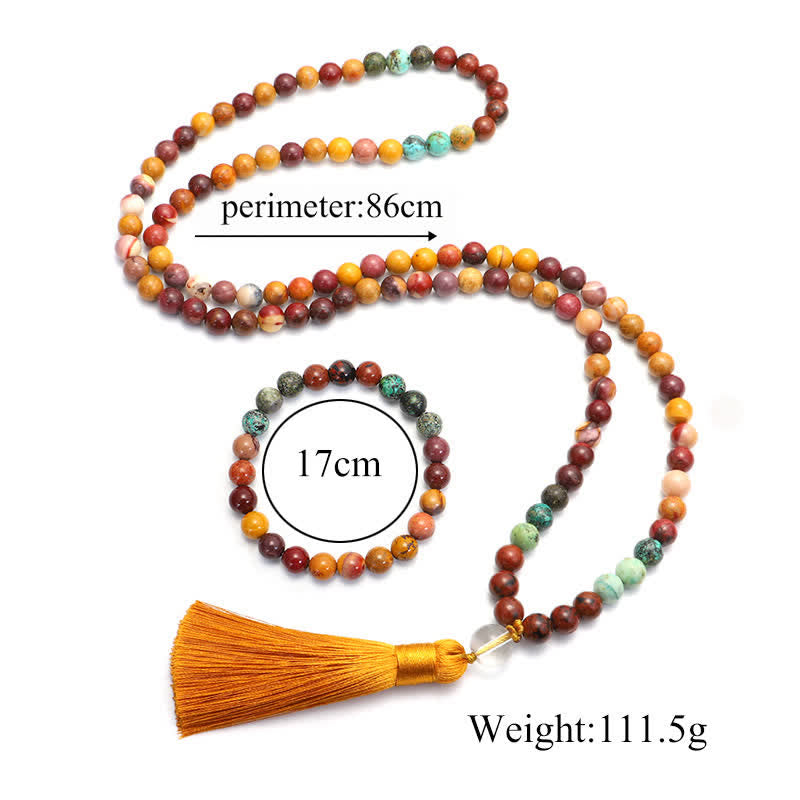 KarmaRipple's 108 Mala Beadwork Mookaite Emotional Growth Bracelet Tassel Pendant Necklace p12