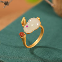 Collier et boucles d'oreilles en argent sterling 925 avec pendentif en jade Hetian de l'année du lapin de KarmaRipple