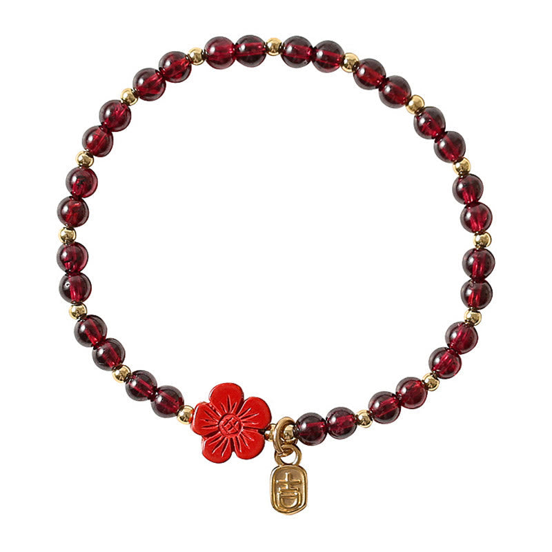 KarmaRipple's 14K Gold Authentic Garnet Cinnabar Flower Calm Bracelet p11
