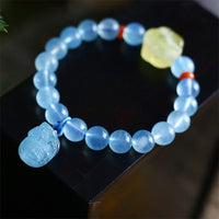 Bracelet talisman d'équilibrage de la paix Pixiu en ambre aigue-marine authentique de KarmaRipple