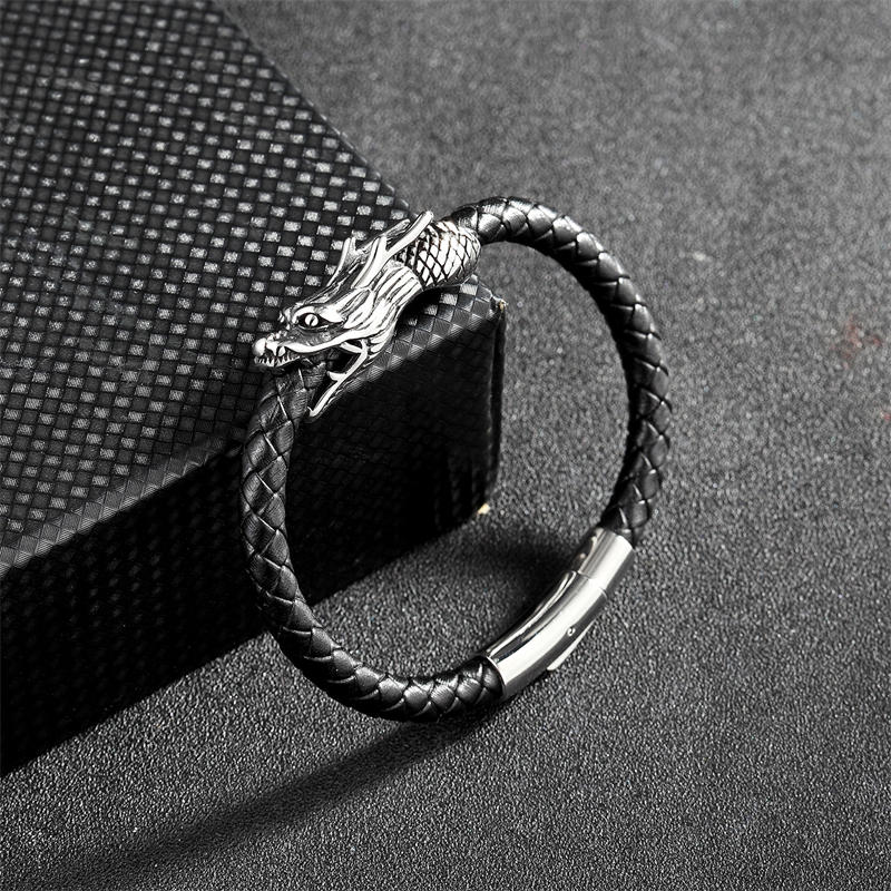 KarmaRipple's Dragon Leather Titanium Steel Fortune Woven Bracelet Bangle ( p2
