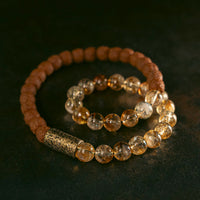Bracelet double tour en perles de laiton et pierres précieuses de citrine authentiques de KarmaRipple, Rudraksha Bodhi Seed, pour la prospérité